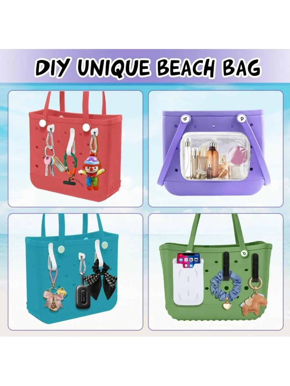 16 PCS Beach Bag Accessories Set - Hooks, Key Chain Holder, Divider Tray & More